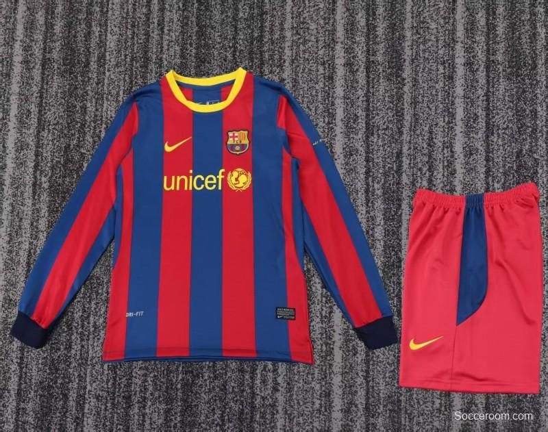 Retro Kids 10/11 Barcelona Red Blue Home Long Sleeve Jersey