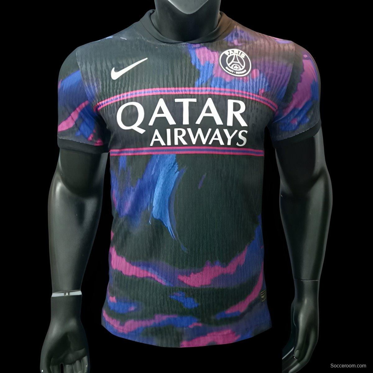 Player Version 25/26 Paris Saint-Germain Black with Blue-Pink Abstract Pattern Jersey