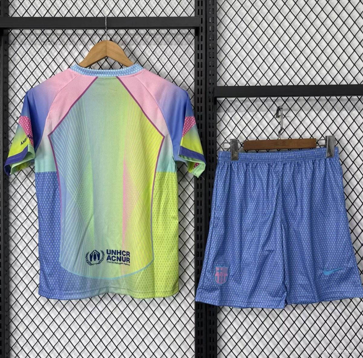25/26 Kids Barcelona Rainbow Gradient with Multicolor Pattern Jersey