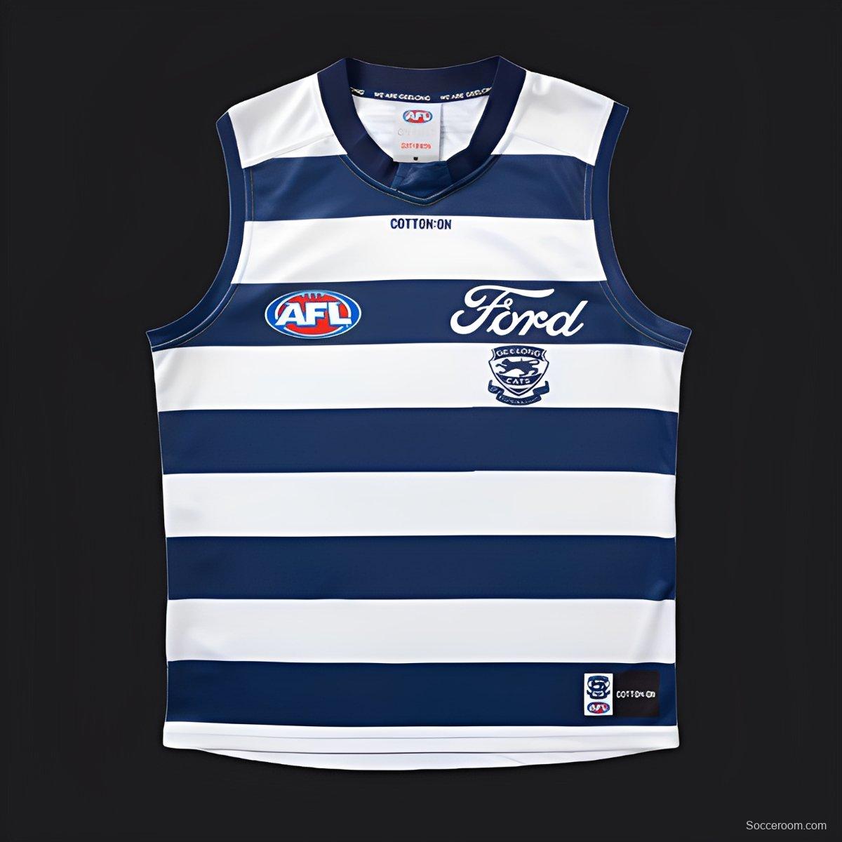 25/26 Geelong Cats Navy and White Hooped Jersey