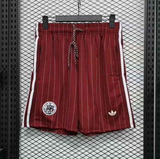 Player Version 25/26 Ajax Burgundy Red with White Side Stripes and Pinstripes Shorts