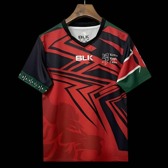 2026 Kenya Red with Black Geometric Stripes and Green Sleeves Jersey
