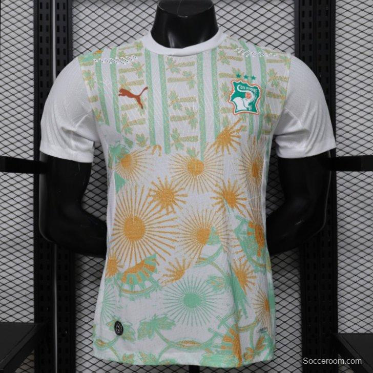 Player Version 2026 Ivory Coast Away White with Tropical Sunflower  Print Jersey